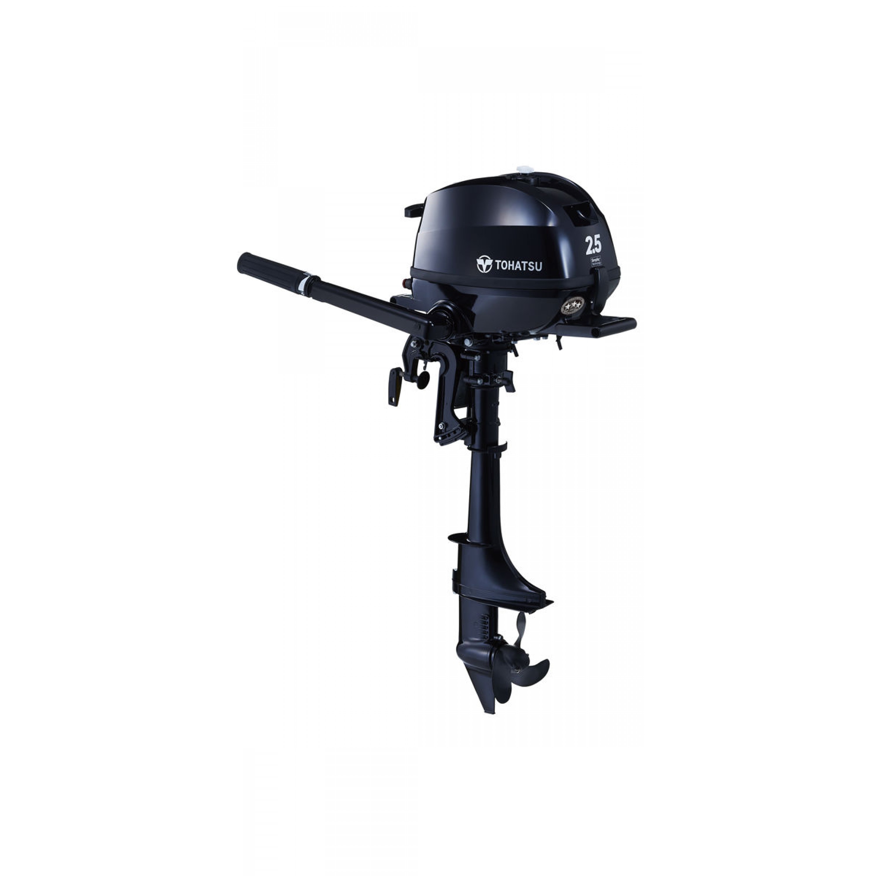 2.5 HP, TOHATSU OUTBOARD, MFS2.5CS, CARB, 15, TILLER, INTEGRAL TANK, MANUAL START