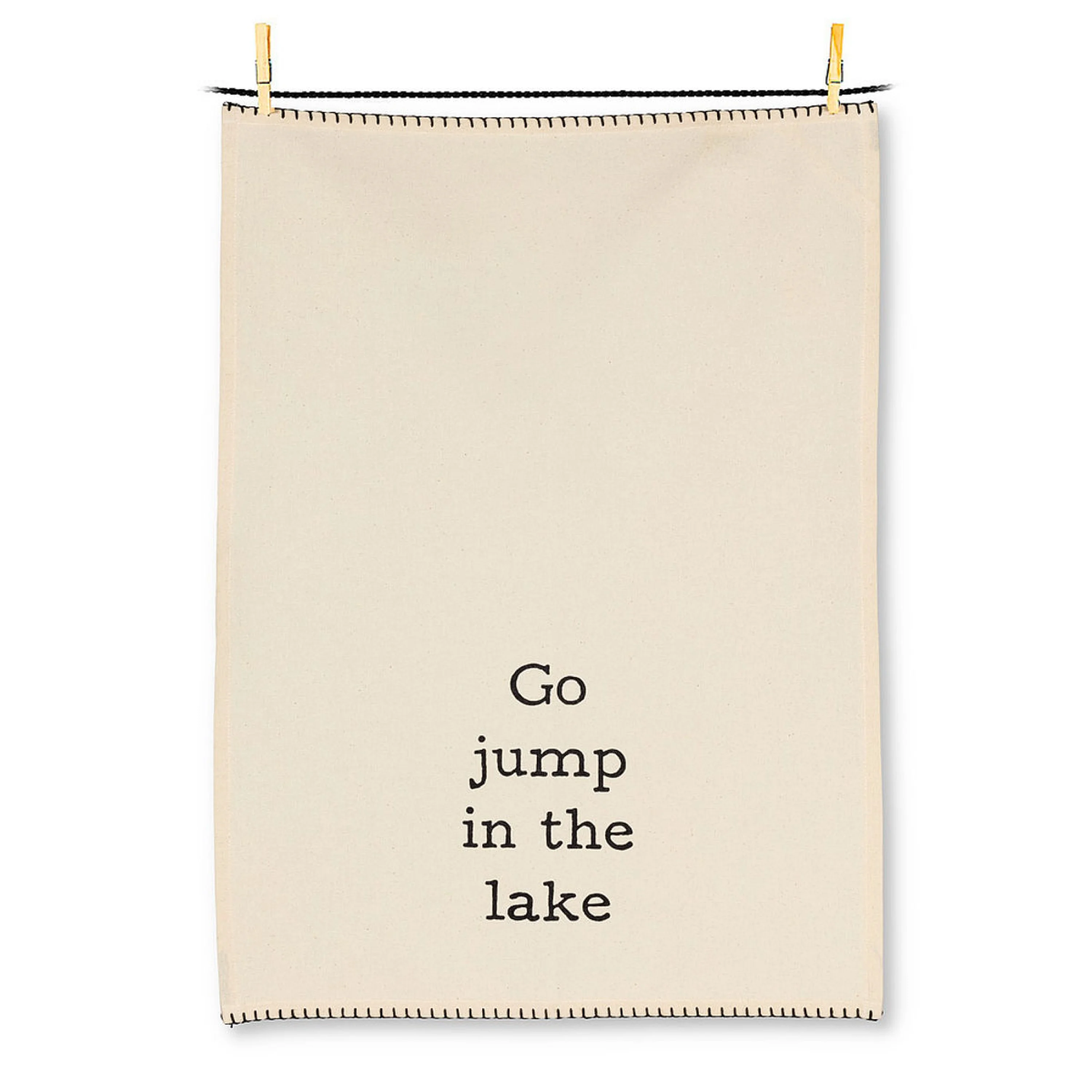 GO JUMP IN THE LAKE TEA TOWEL BEIGE/BLACK