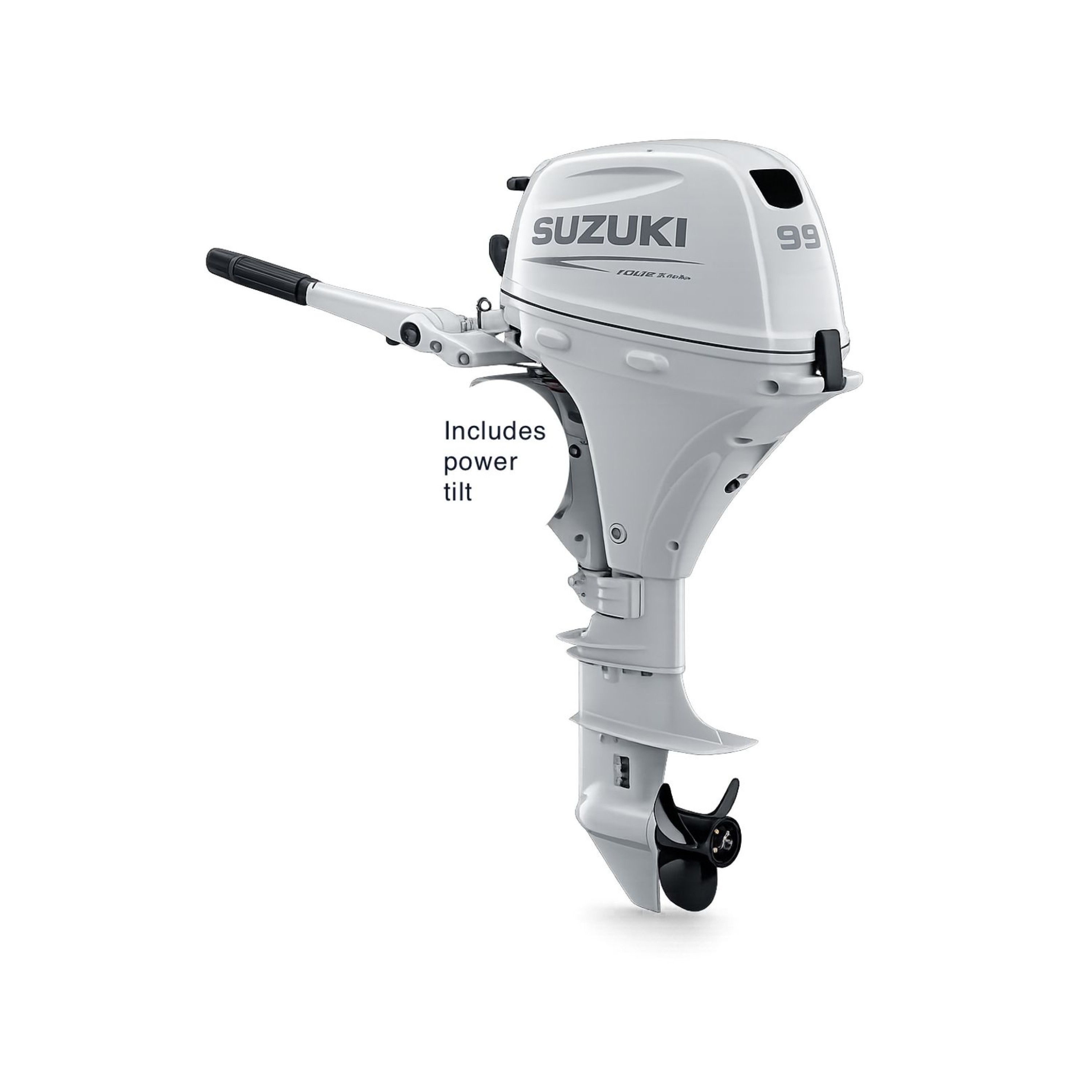 9.9 HP, SUZUKI OUTBOARD, DF9.9BTHLW, WHITE, EFI, 20IN, TILLER, POWER TILT, FUEL TANK INCLUDED, ELEC START