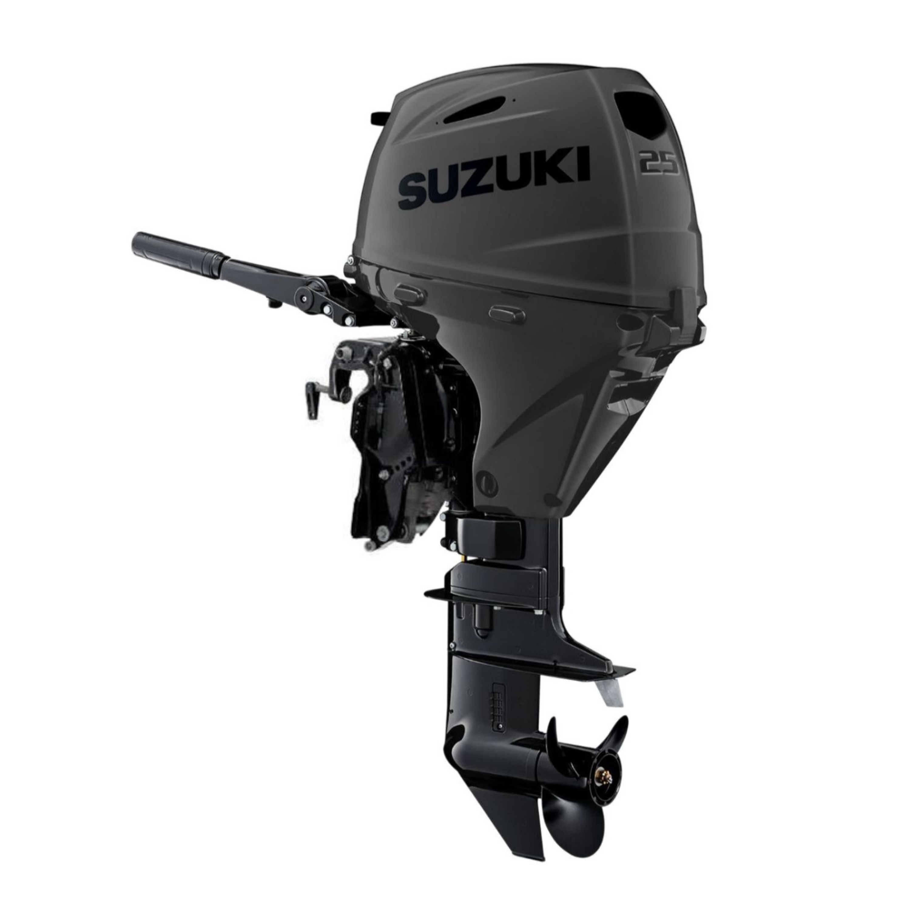 25 HP, SUZUKI OUTBOARD, DF25ATHSSS, MATTE BLK, STEALTH, EFI, 15IN, TILLER, PTT, FUEL TANK INCLUDED, ELEC START